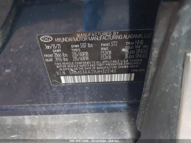 Photo 8 VIN: 5NMS34AJ1MH323140 - HYUNDAI SANTA FE 