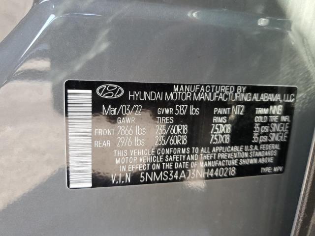 Photo 12 VIN: 5NMS34AJ3NH440218 - HYUNDAI SANTA FE S 