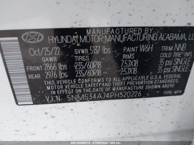 Photo 8 VIN: 5NMS34AJ4PH520226 - HYUNDAI SANTA FE 