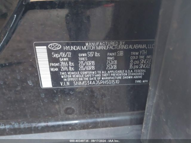 Photo 8 VIN: 5NMS34AJ5PH501510 - HYUNDAI SANTA FE 