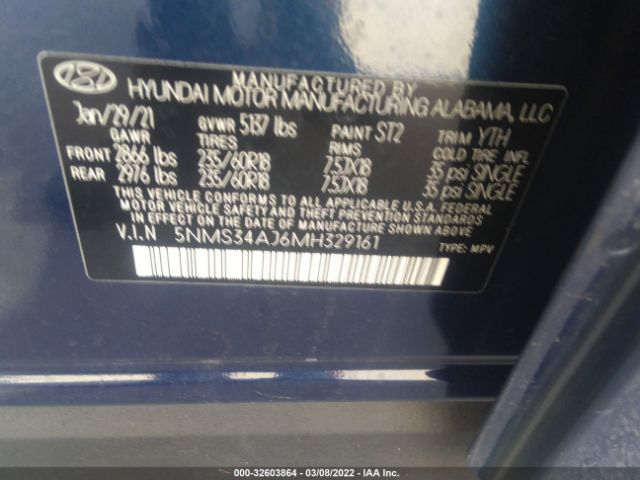 Photo 8 VIN: 5NMS34AJ6MH329161 - HYUNDAI SANTA FE 