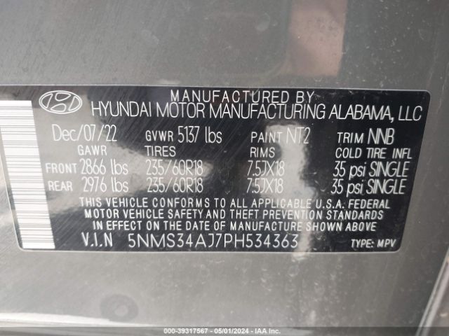 Photo 8 VIN: 5NMS34AJ7PH534363 - HYUNDAI SANTA FE 