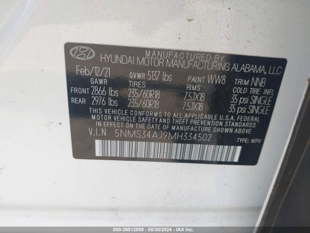 Photo 8 VIN: 5NMS34AJ9MH334502 - HYUNDAI SANTA FE 