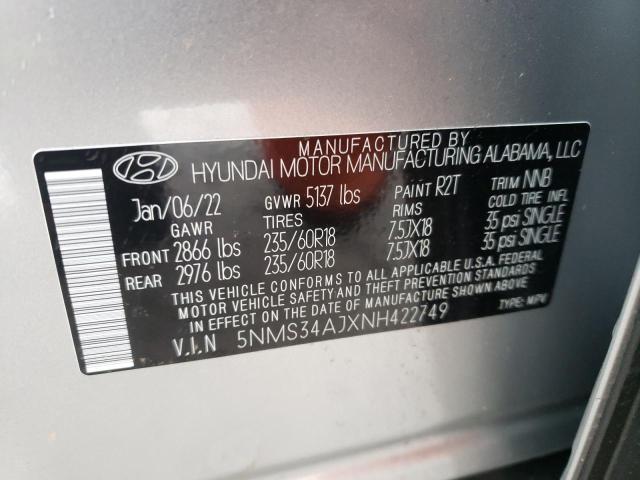 Photo 12 VIN: 5NMS34AJXNH422749 - HYUNDAI SANTA FE S 