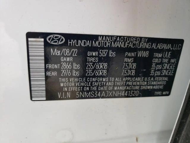 Photo 13 VIN: 5NMS34AJXNH441320 - HYUNDAI SANTA FE S 