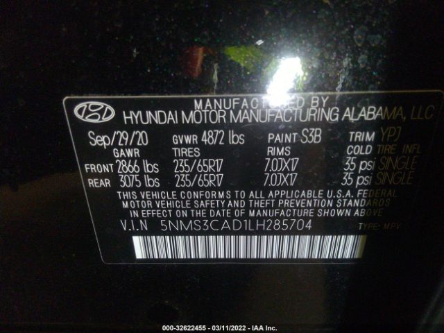 Photo 8 VIN: 5NMS3CAD1LH285704 - HYUNDAI SANTA FE 