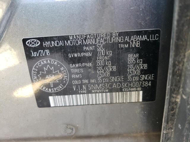 Photo 9 VIN: 5NMS3CAD3KH007384 - HYUNDAI SANTA FE S 