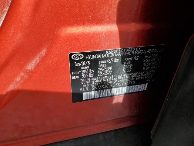 Photo 9 VIN: 5NMS3CAD3KH135740 - HYUNDAI SANTA FE S 