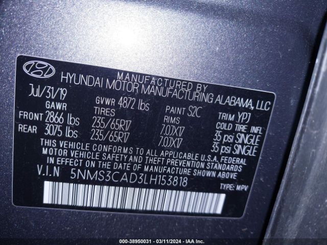 Photo 8 VIN: 5NMS3CAD3LH153818 - HYUNDAI SANTA FE 