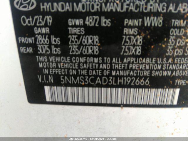 Photo 8 VIN: 5NMS3CAD3LH192666 - HYUNDAI SANTA FE 