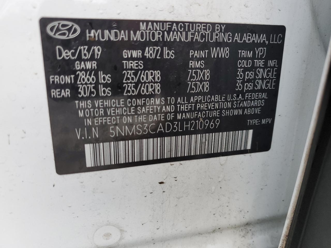 Photo 13 VIN: 5NMS3CAD3LH210969 - HYUNDAI SANTA FE 