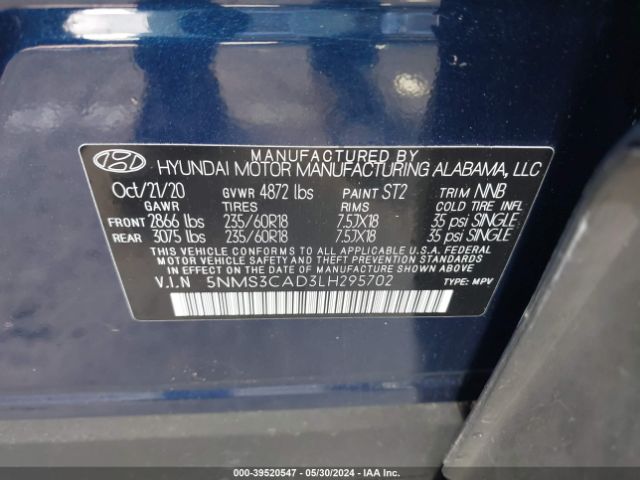 Photo 8 VIN: 5NMS3CAD3LH295702 - HYUNDAI SANTA FE 