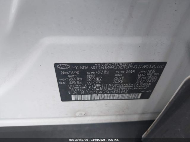 Photo 8 VIN: 5NMS3CAD3LH304642 - HYUNDAI SANTA FE 