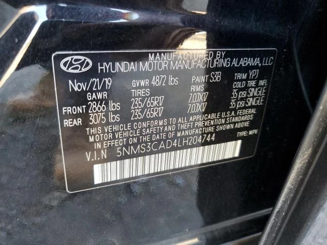 Photo 11 VIN: 5NMS3CAD4LH204744 - HYUNDAI SANTA FE S 