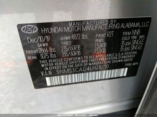 Photo 8 VIN: 5NMS3CAD4LH210110 - HYUNDAI SANTA FE 