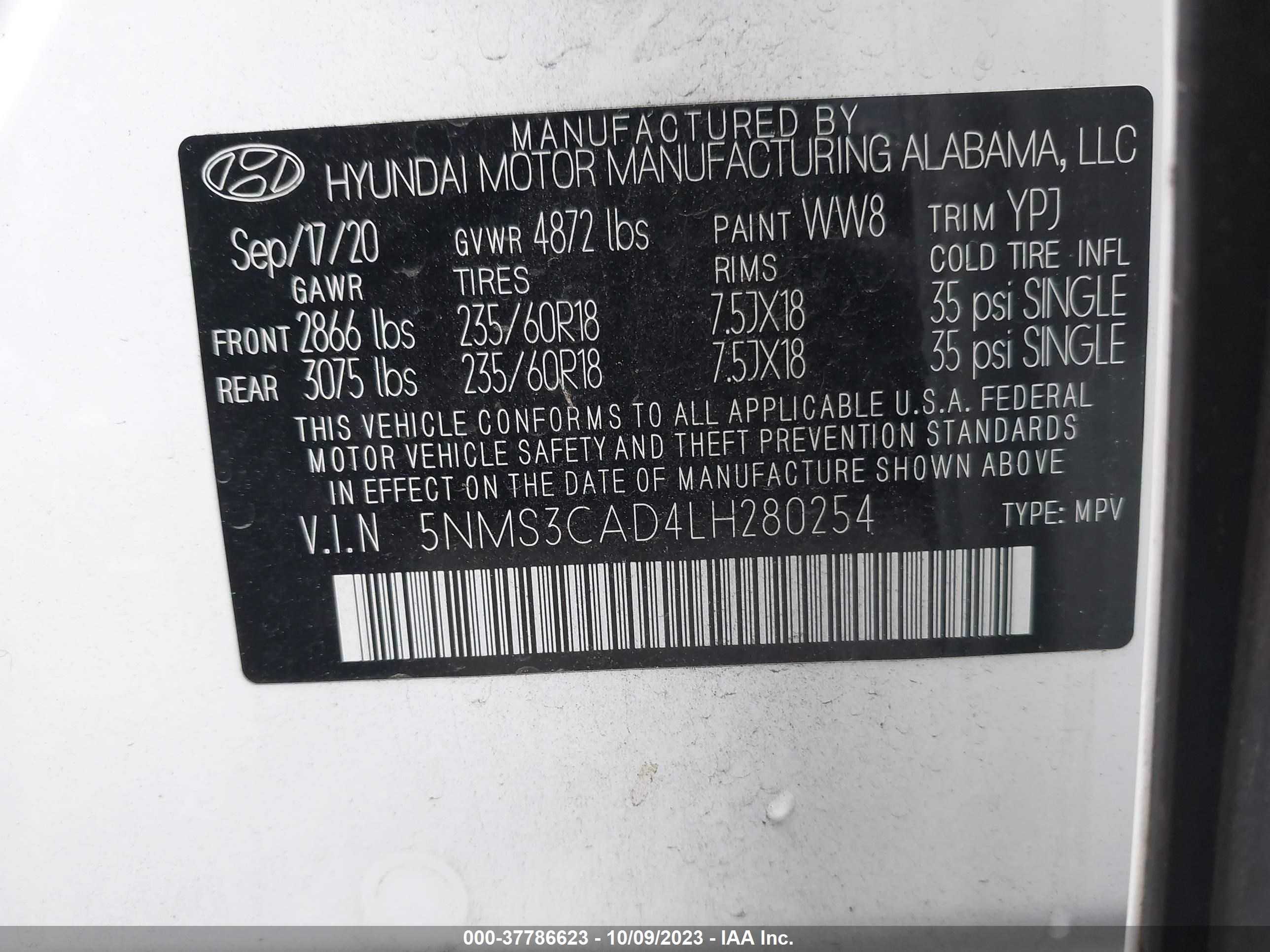 Photo 8 VIN: 5NMS3CAD4LH280254 - HYUNDAI SANTA FE 