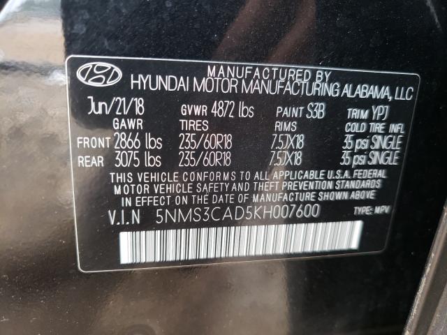 Photo 9 VIN: 5NMS3CAD5KH007600 - HYUNDAI SANTA FE S 