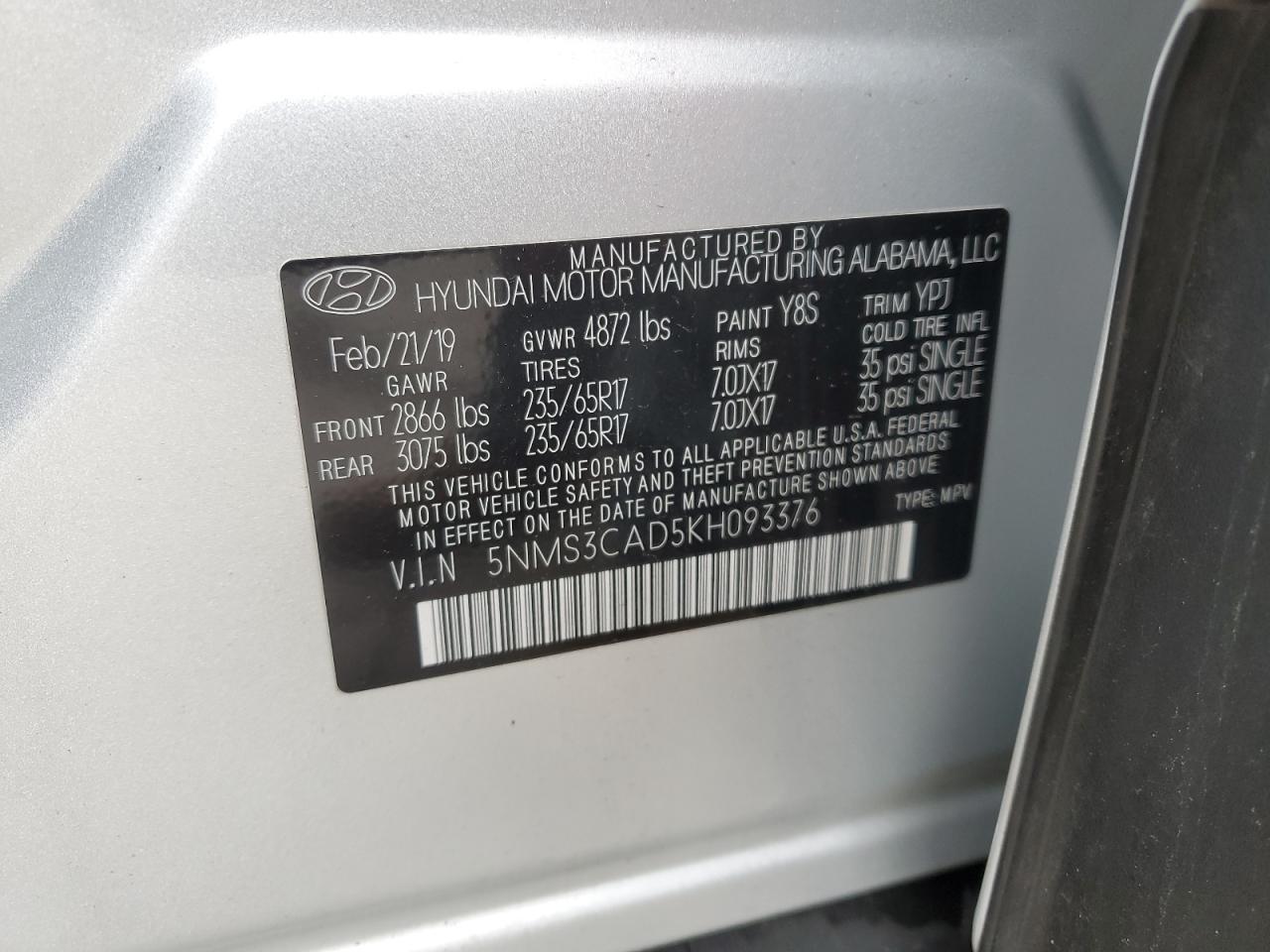 Photo 13 VIN: 5NMS3CAD5KH093376 - HYUNDAI SANTA FE 