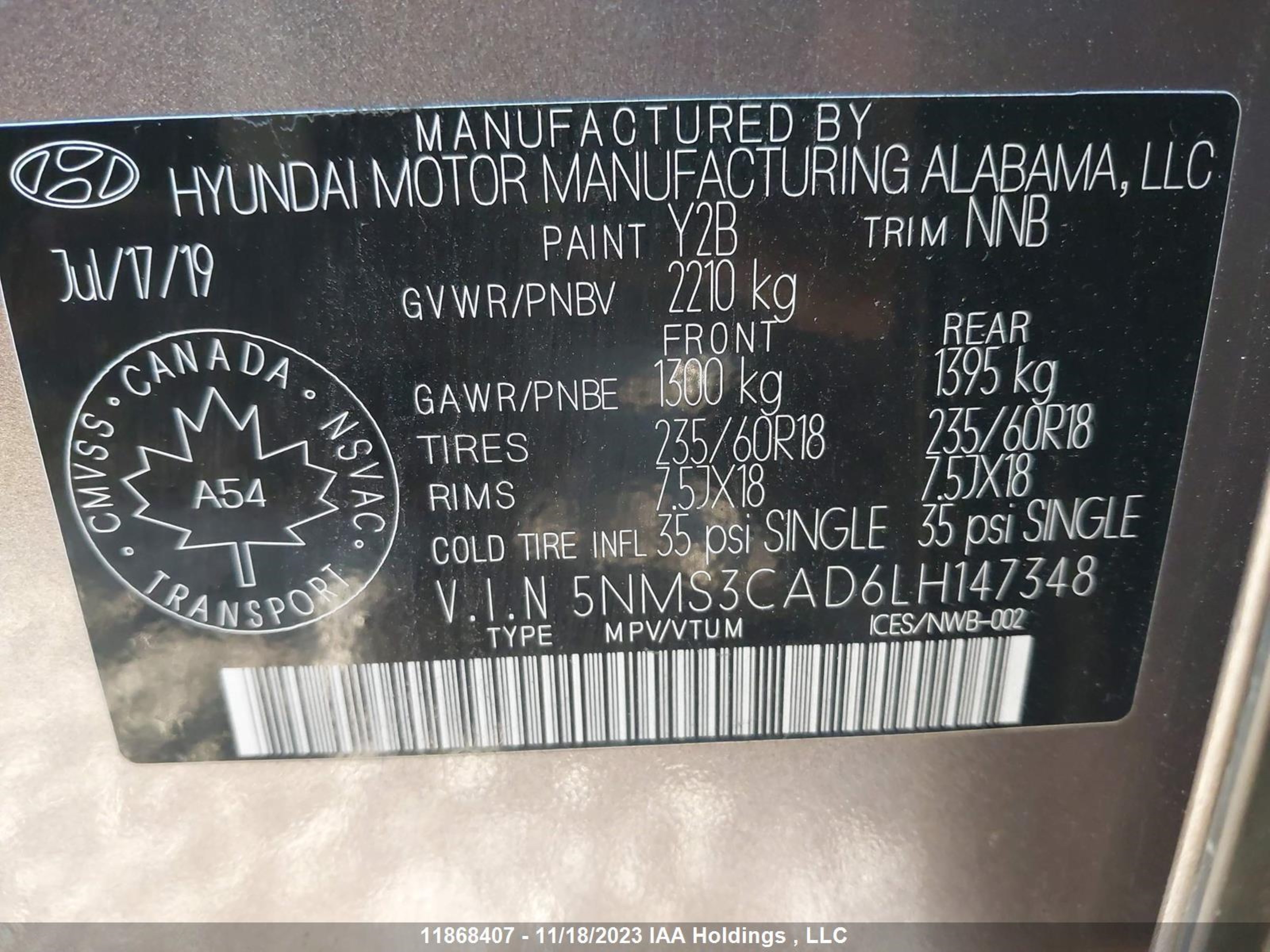 Photo 8 VIN: 5NMS3CAD6LH147348 - HYUNDAI SANTA FE 