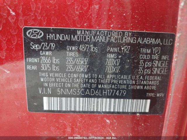 Photo 8 VIN: 5NMS3CAD6LH177479 - HYUNDAI SANTA FE 