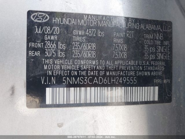 Photo 8 VIN: 5NMS3CAD6LH249555 - HYUNDAI SANTA FE 