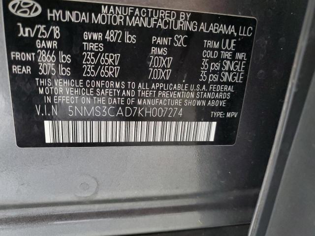 Photo 12 VIN: 5NMS3CAD7KH007274 - HYUNDAI SANTA FE S 