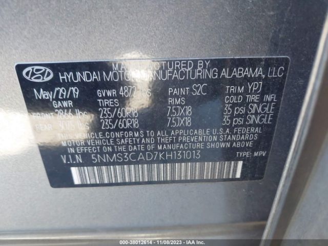 Photo 8 VIN: 5NMS3CAD7KH131013 - HYUNDAI SANTA FE 