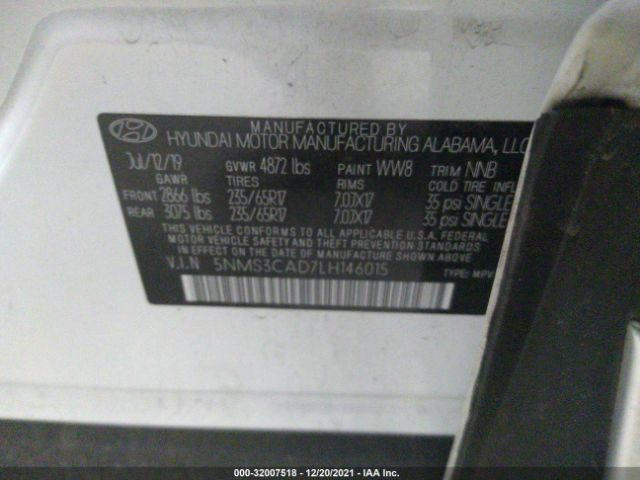 Photo 8 VIN: 5NMS3CAD7LH146015 - HYUNDAI SANTA FE 