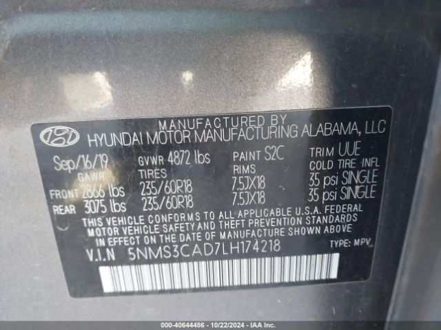 Photo 8 VIN: 5NMS3CAD7LH174218 - HYUNDAI SANTA FE 