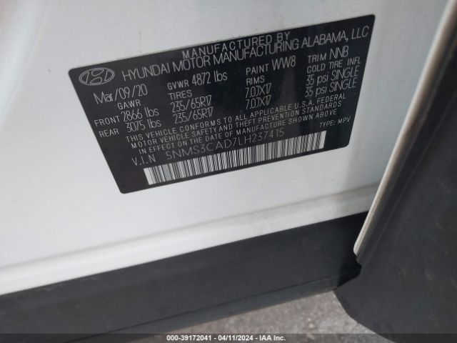 Photo 8 VIN: 5NMS3CAD7LH237415 - HYUNDAI SANTA FE 