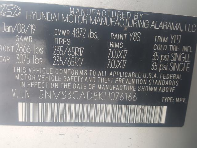 Photo 9 VIN: 5NMS3CAD8KH076166 - HYUNDAI SANTA FE 