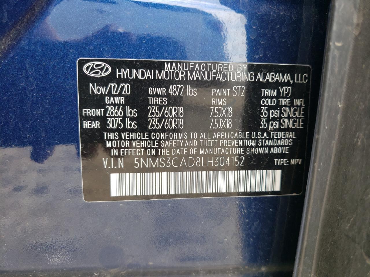 Photo 12 VIN: 5NMS3CAD8LH304152 - HYUNDAI SANTA FE 