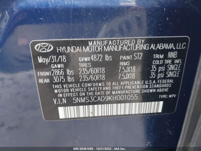 Photo 8 VIN: 5NMS3CAD9KH001055 - HYUNDAI SANTA FE 