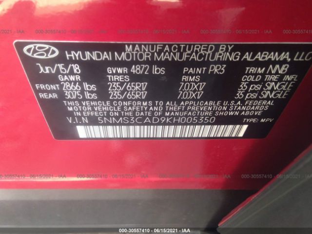 Photo 8 VIN: 5NMS3CAD9KH005350 - HYUNDAI SANTA FE 