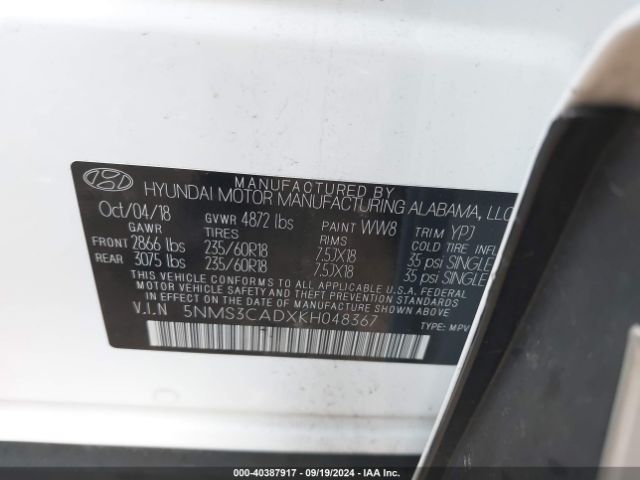 Photo 8 VIN: 5NMS3CADXKH048367 - HYUNDAI SANTA FE 