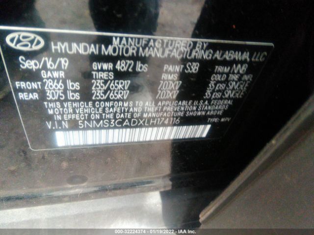 Photo 8 VIN: 5NMS3CADXLH174116 - HYUNDAI SANTA FE 