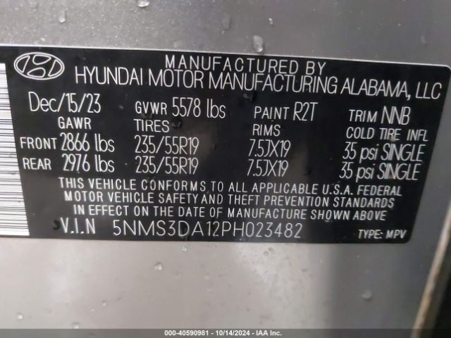 Photo 8 VIN: 5NMS3DA12PH023482 - HYUNDAI SANTA FE 