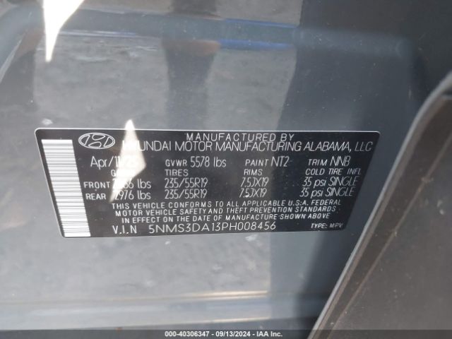 Photo 8 VIN: 5NMS3DA13PH008456 - HYUNDAI SANTA FE 