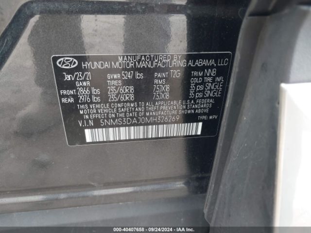 Photo 8 VIN: 5NMS3DAJ0MH326269 - HYUNDAI SANTA FE 