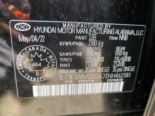 Photo 12 VIN: 5NMS3DAJ3NH462381 - HYUNDAI SANTA FE S 