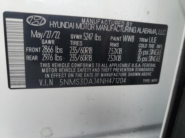 Photo 12 VIN: 5NMS3DAJ4NH471204 - HYUNDAI SANTA FE S 