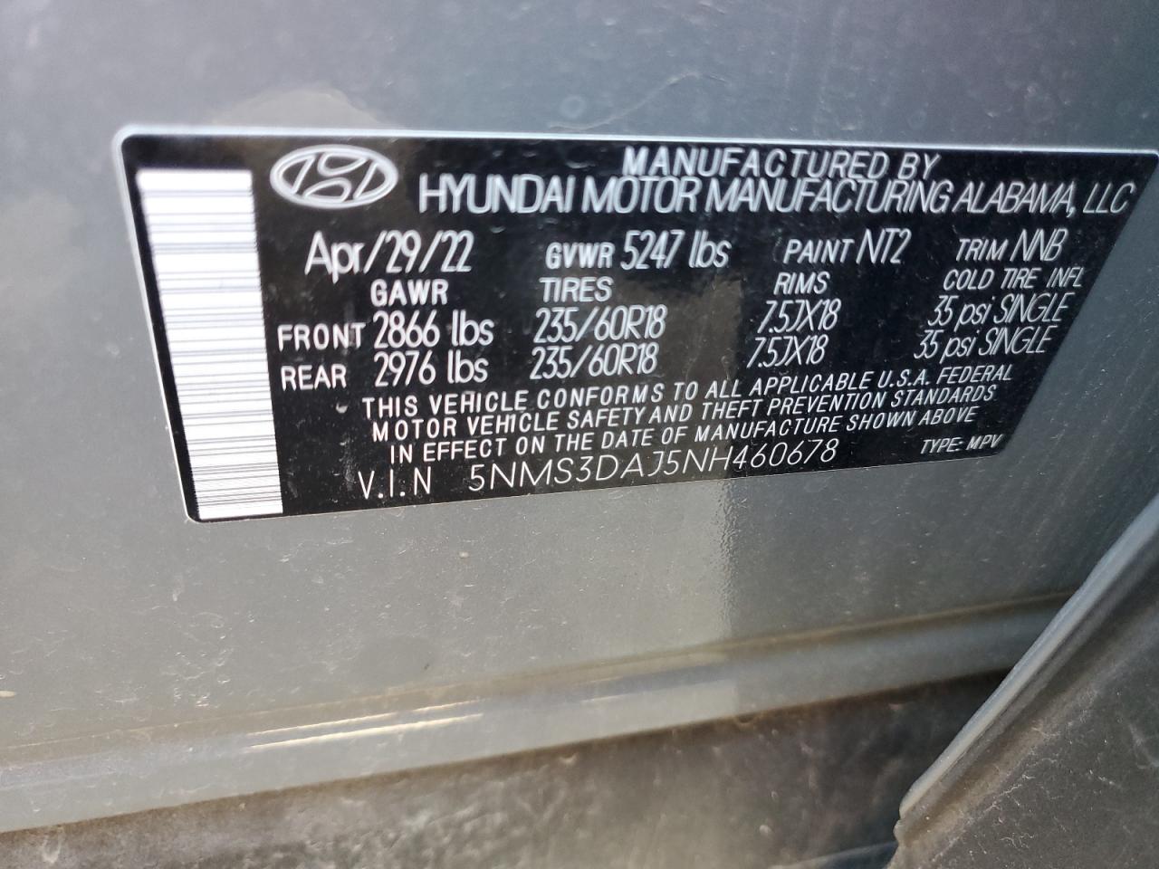 Photo 13 VIN: 5NMS3DAJ5NH460678 - HYUNDAI SANTA FE 