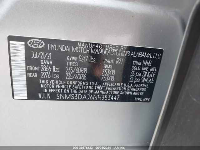 Photo 8 VIN: 5NMS3DAJ6NH383447 - HYUNDAI SANTA FE 