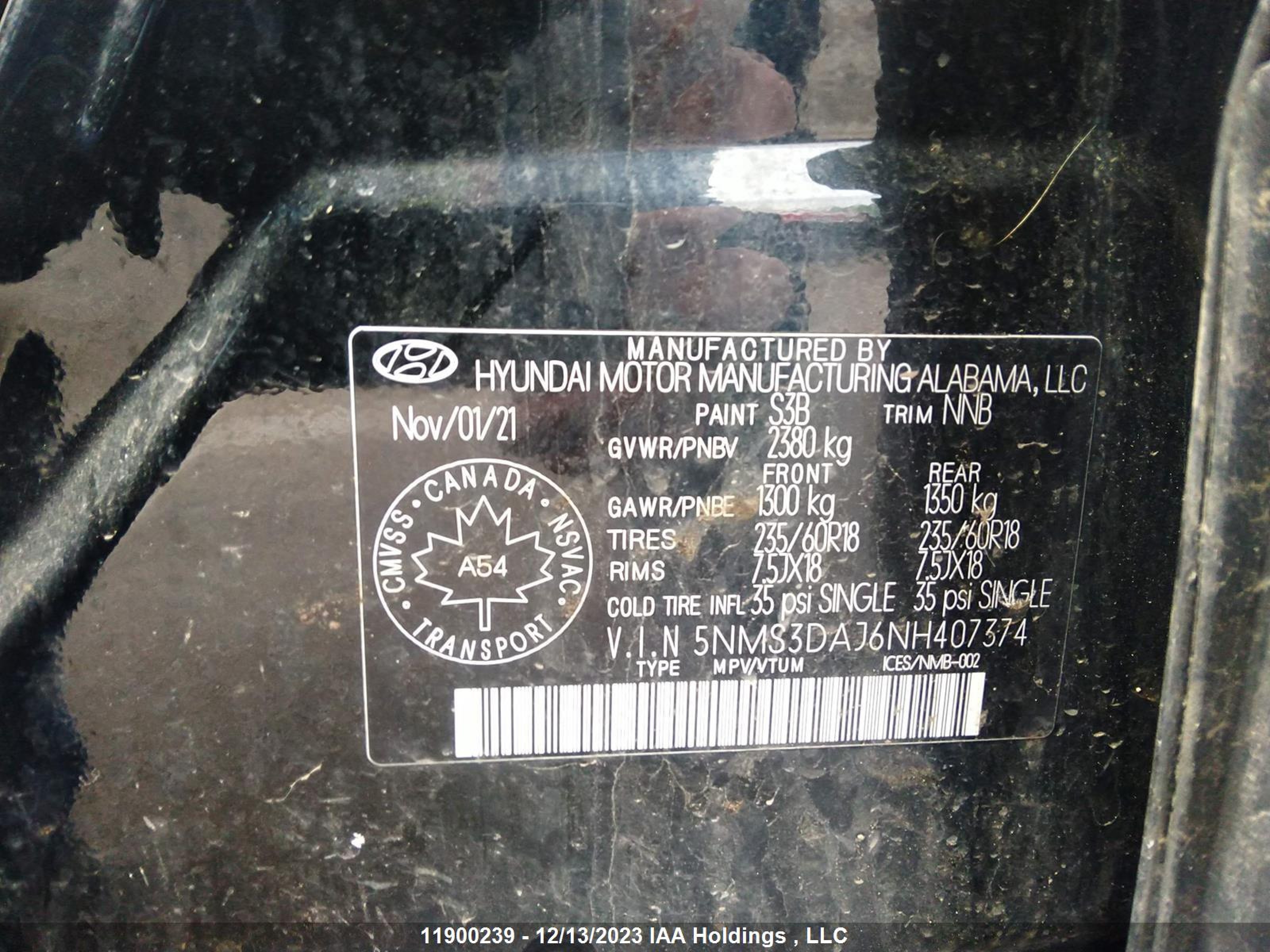 Photo 8 VIN: 5NMS3DAJ6NH407374 - HYUNDAI SANTA FE 