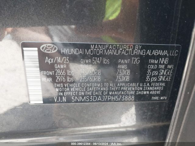 Photo 8 VIN: 5NMS3DAJ7PH573888 - HYUNDAI SANTA FE 