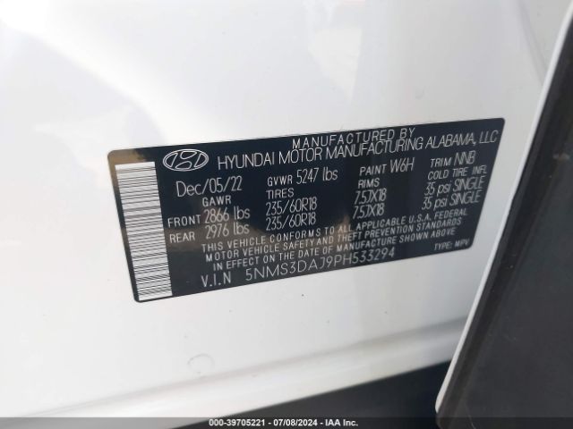 Photo 8 VIN: 5NMS3DAJ9PH533294 - HYUNDAI SANTA FE 