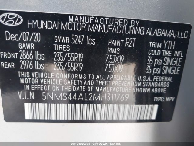 Photo 8 VIN: 5NMS44AL2MH311769 - HYUNDAI SANTA FE 