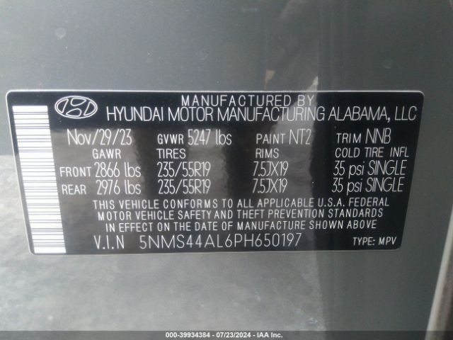 Photo 8 VIN: 5NMS44AL6PH650197 - HYUNDAI SANTA FE 