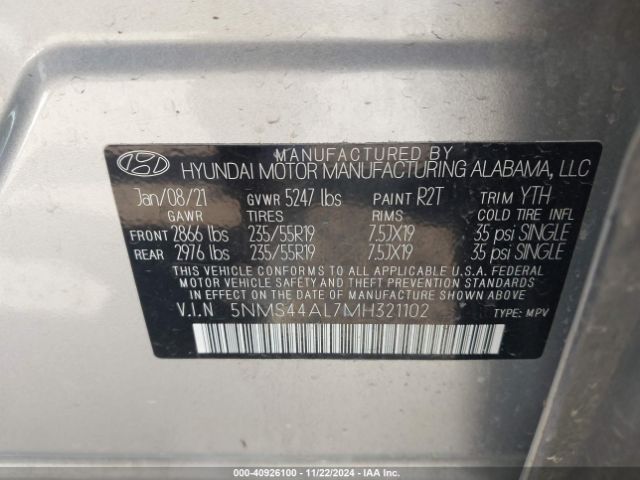 Photo 8 VIN: 5NMS44AL7MH321102 - HYUNDAI SANTA FE 