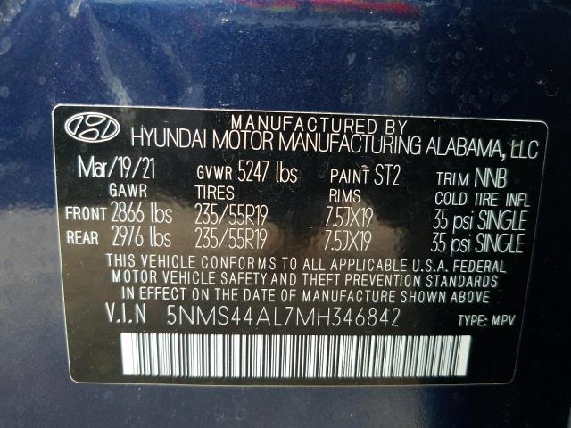 Photo 9 VIN: 5NMS44AL7MH346842 - HYUNDAI SANTA FE L 